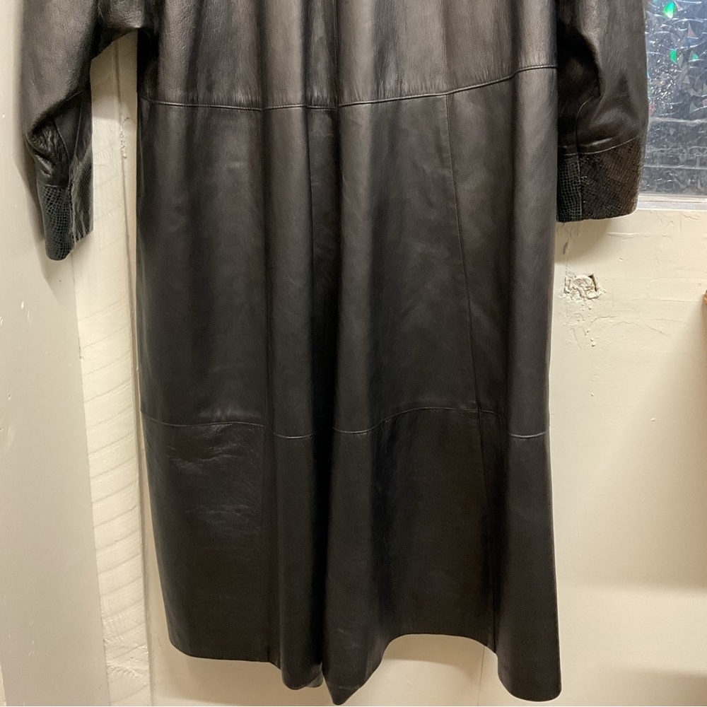 Vintage Giovinezza Moda by Rocco Leather Trench Black Coat Size Small - Picture 3 of 15